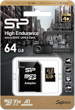 Silicon Power 64GB microSDXC Gold Series High Endurance Class 10 UHS-I U3 V30 A1 + adapterrel